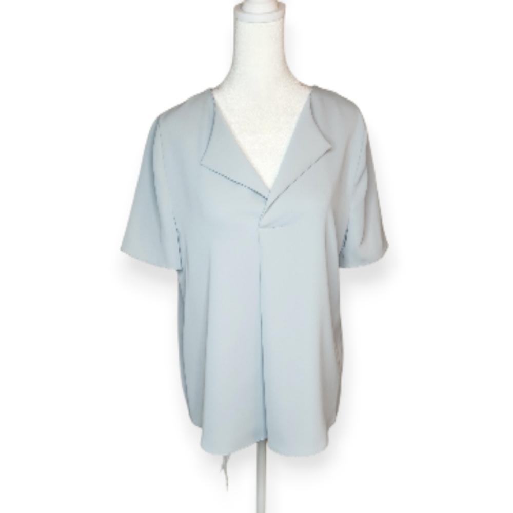 Theory Split Neck Short Sleeve Gray Popover Top Size Small
